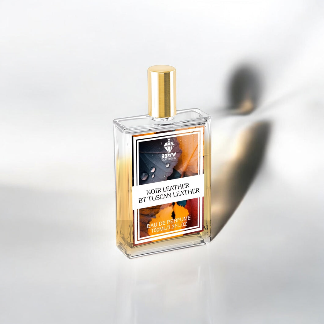 BBWW SCENTIQUE Tuscan Leather fragrance for men Eau de Parfum bottle with gold cap